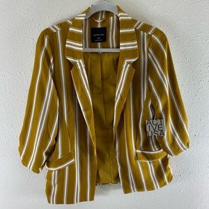 NWT Active USA Mustard/White Striped 3/4 Sleeve Open Blazer Size L